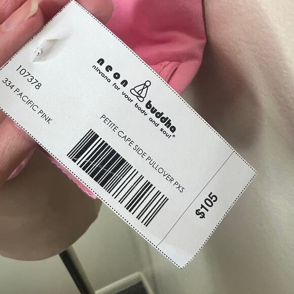 Neon Buddha Cape Side Top XS Petite Womens Sweatshirt Ruffle Pink Button Accent - Picture 11 of 11